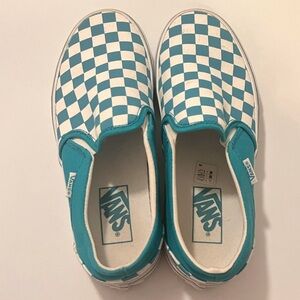 Teal Checkered Print Slip-on Vans